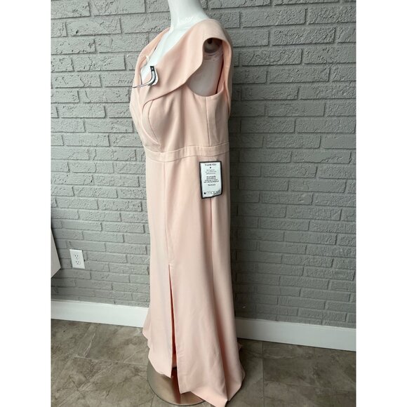 Xscape Women Blush Off Shoulder Crepe Formal Maxi Dress Size 18W - Picture 6 of 13